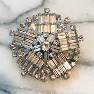 Vintage Kramer NY silver tone brooch with crystals